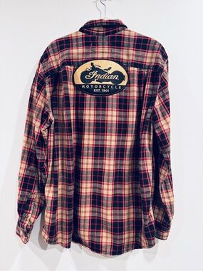 Angry Minnow 🌱 Indian Motorcycle Flannel Shirt Men’s L Plaid Vintage Inspired